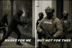 Police officers and protesters demonstrating during a political protest by onecitizenspeaking.com for increased security and civil rights issues.