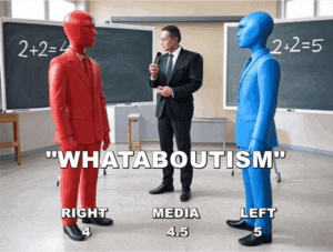 Red and blue humanoid robots facing each other in a classroom setting with a teacher; exploring the concept of artificial intelligence and robotics in education.