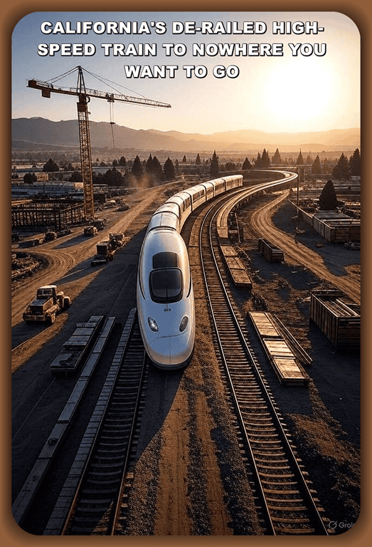 California high-speed train construction site with cranes and tracks, symbolizing infrastructure development and transportation innovation.