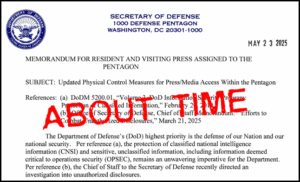 Memorandum with red "PRIME TIME" stamp on official Department of Defense document, emphasizing security and transparency issues.