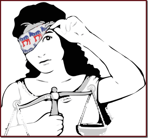 Silent woman with a bandana over her eyes holding a scale of justice, symbolizing legal justice and advocacy, inspired by American political activism and civic engagement.