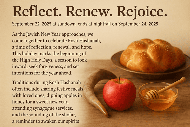 Rosh Hashanah celebration, traditional holiday meal, Jewish New Year, holiday reflection, religious observance, honey and apple, spiritual renewal, Thanksgiving for Rosh Hashanah.