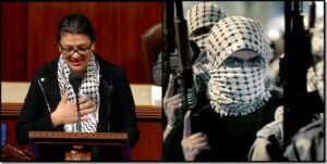 Protesters and a speaker addressing a campaign or political event, emphasizing activism and free speech in America.