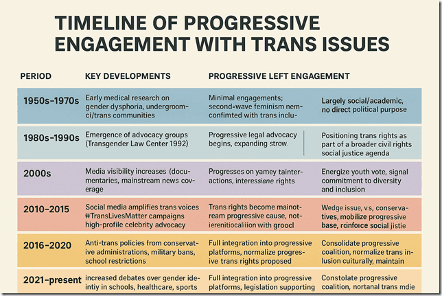 Transgender issues timeline, progressive engagement with trans rights, LGBTQ+ advocacy, social justice, trans rights history, activism, trans rights evolution, gender equality, trans community support, legal progress for trans individuals.