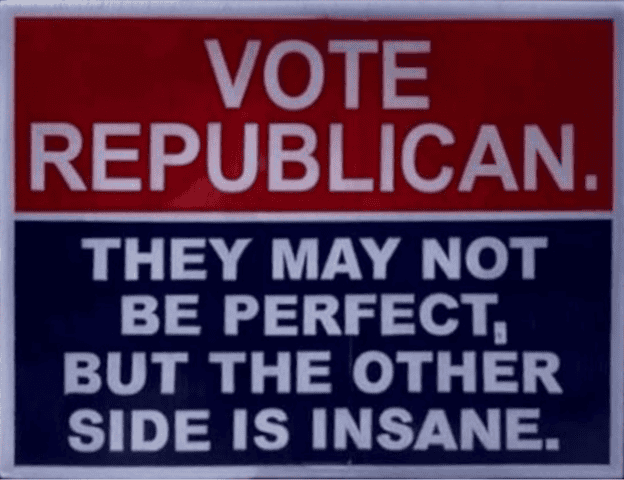Vote Republican campaign sign with quote about political sides and critique of the opposing party.