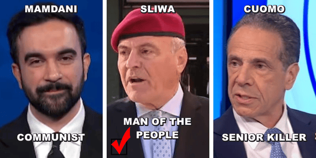 Image of political figures with bold titles highlighting their roles and affiliations, emphasizing political commentary and critique relevant to current events and ideological discussions.