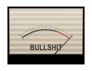 Bulls**t meter showing high levels of misinformation, symbolizing skepticism and critical thinking.