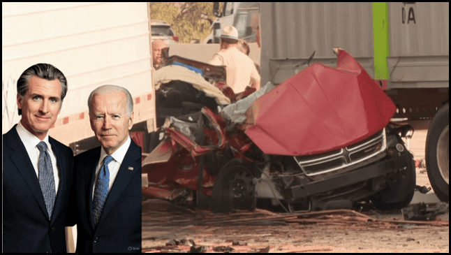 A car crash scene with damaged vehicle, emergency responders, and two well-dressed men in suits contrasted with accident background.
