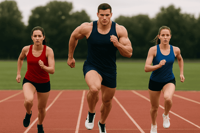 Fast runners competing on a track, demonstrating athleticism, speed training, and fitness motivation.
