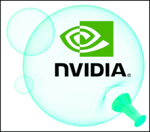 Nvidia logo with a green pushpin symbol on a glowing circular background, representing tech innovation and digital technology.