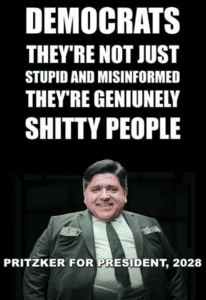 Democrats now labeled as stupid, misinformed, and genuinely shity people; image features a caricature of a politician with a humorous caption and satire.