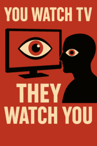 A digital illustration symbolizing surveillance and privacy concerns, showing a person watching TV with the message "You Watch TV, They Watch You".
