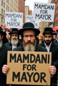 Mamdani for Mayor protest sign during political rally in New York City with supporters holding signs.
