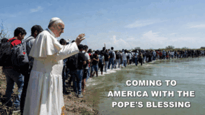 People of faith praying along shoreline during religious event, Pope's blessing, immigration or refugee event in America with prayer blessing, spiritual gathering at beach, faith and hope in community, One Citizen Speaking.