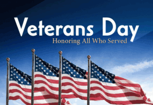 American Veterans Day flags with patriotic theme honoring military service and all who served.